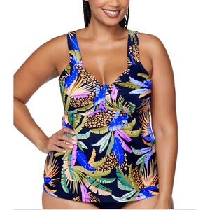 Raisins Curve Trendy Rimini Tankini Top Black Plus Size 16W